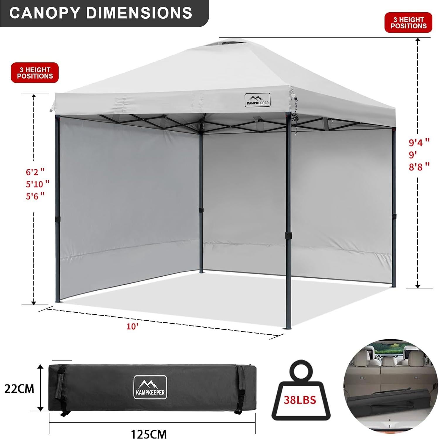 Carpa Plegable KAMPKEEPER 3x3m con 2 Paredes Laterales