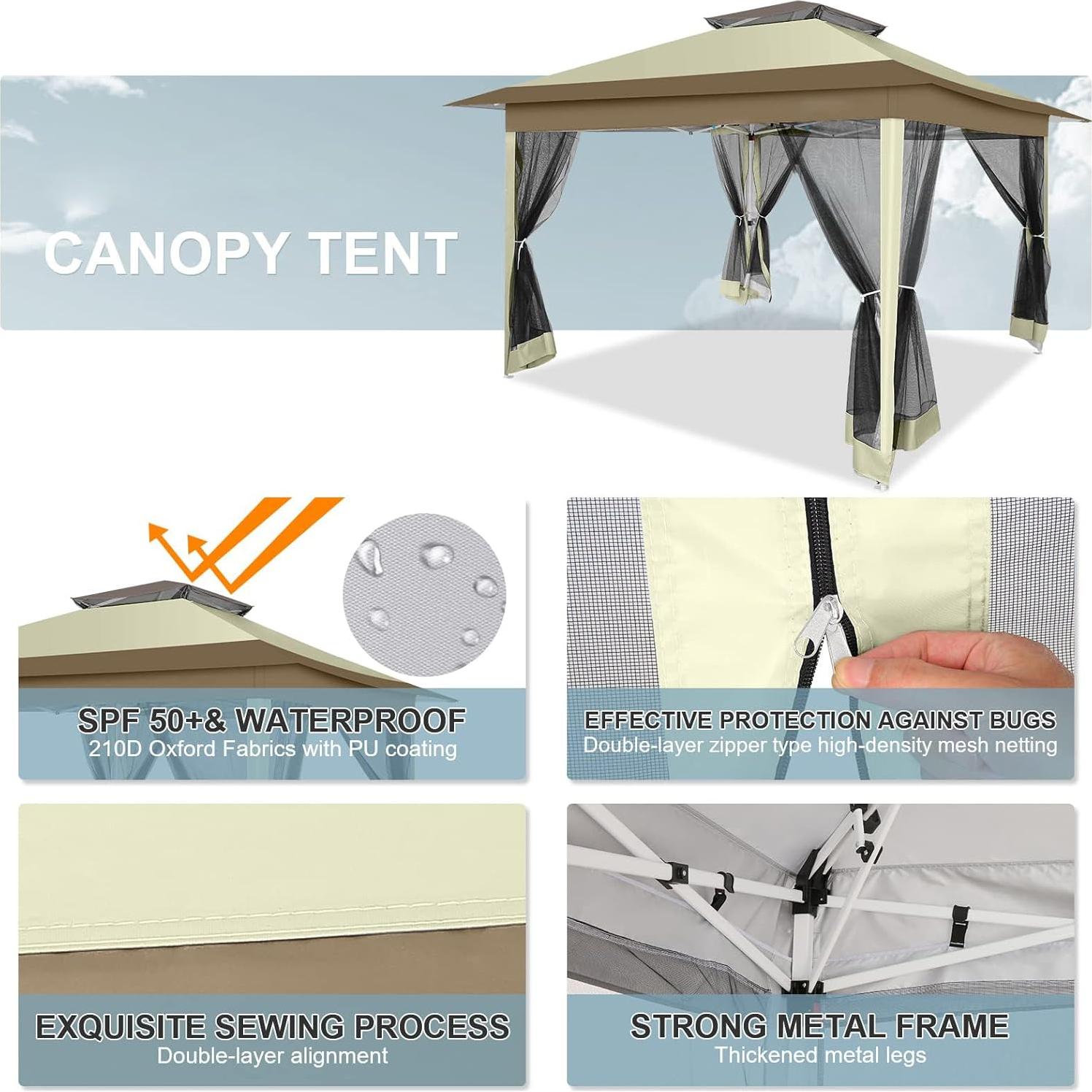 Gazebo Plegable COBIZI 12x12m con Mosquitera y Bolsa de Transporte