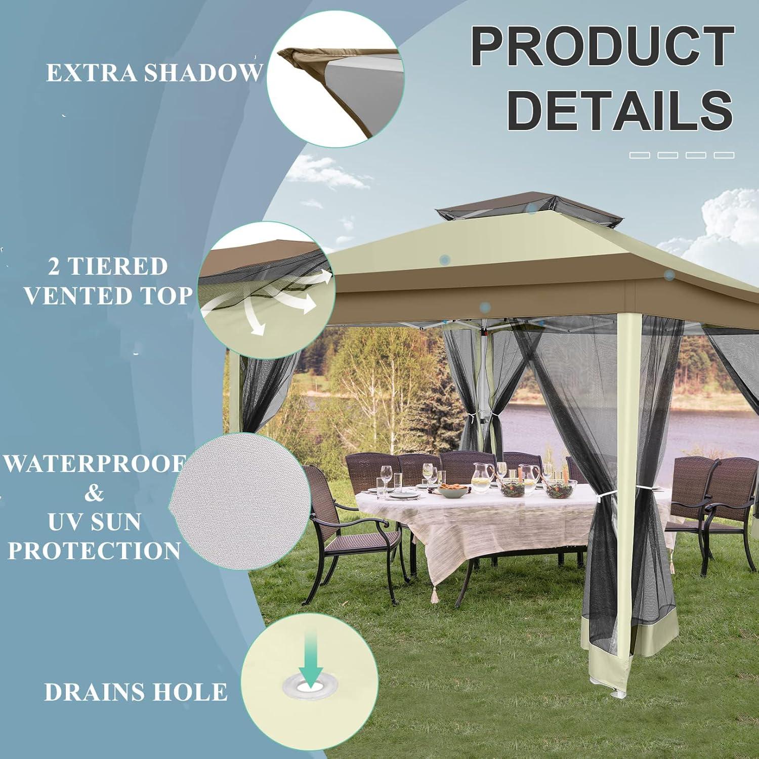 Gazebo Plegable COBIZI 12x12m con Mosquitera y Bolsa de Transporte