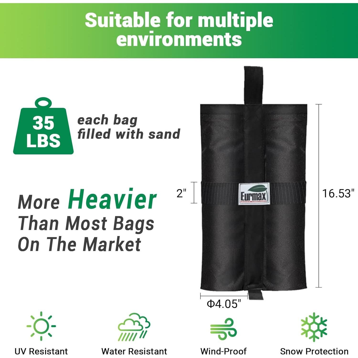 Bolsas de peso para toldo Eurmax Negro - Juego de 4, 13.6-15.9 kg