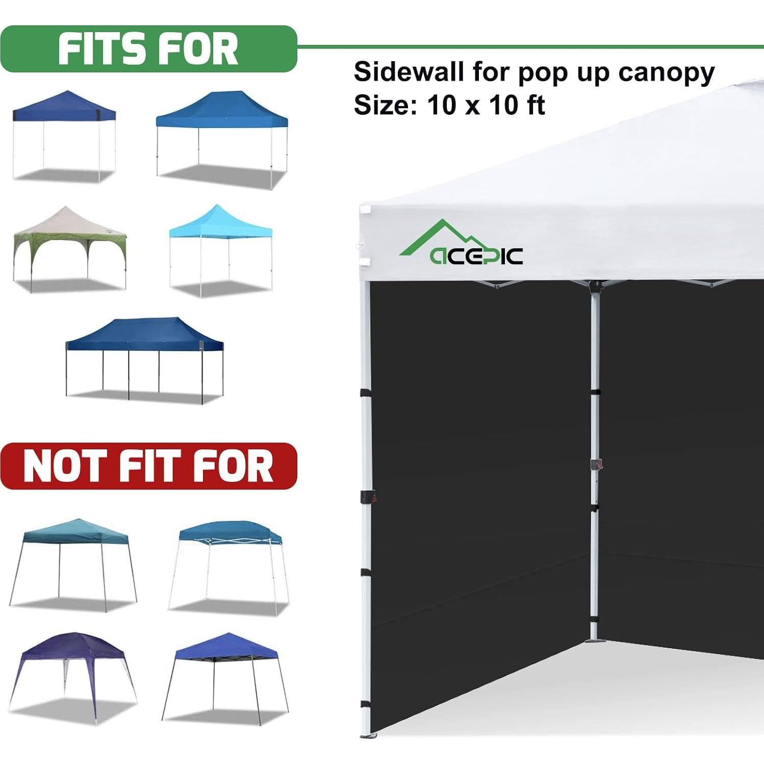 Paredes Laterales Acepic para Carpa Plegable 10x10, 3 Piezas