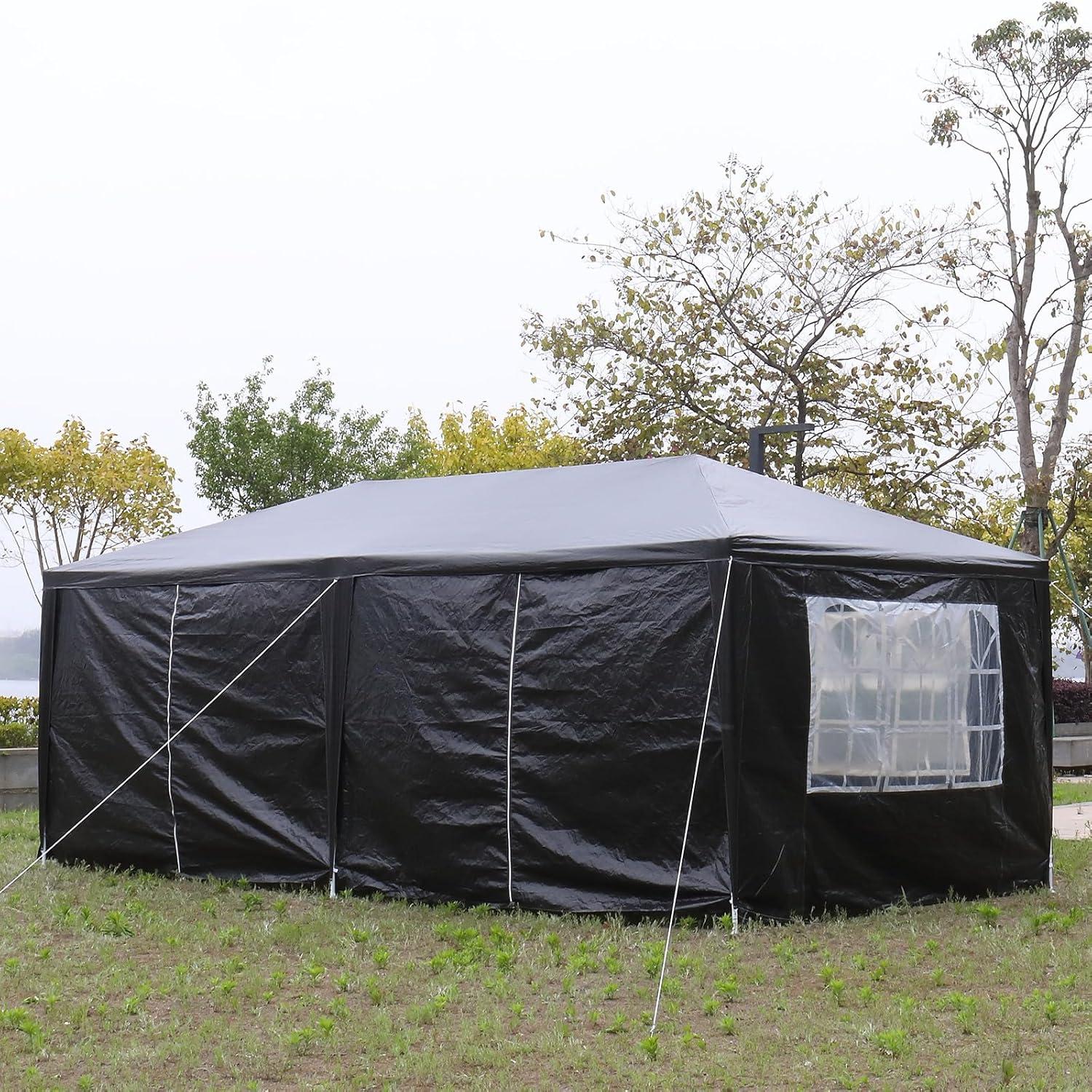 Carpa de Fiesta KEPOOMAN 10x20ft Negra Impermeable con Paredes