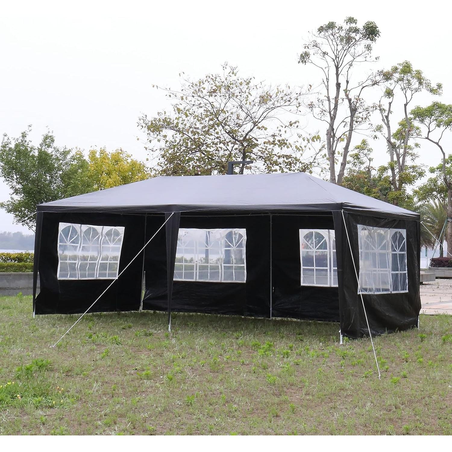Carpa de Fiesta KEPOOMAN 10x20ft Negra Impermeable con Paredes