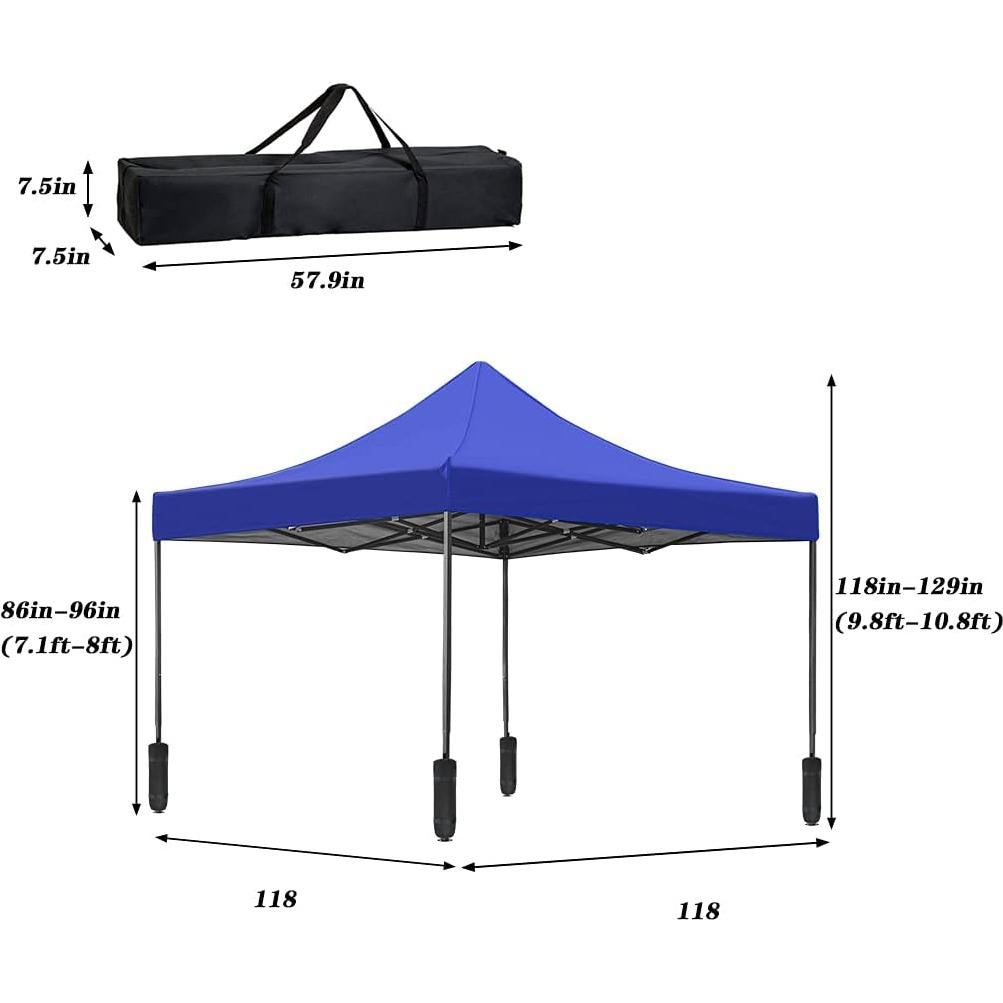 Pop Up Canopy Tent,10x10 Pop Up Canopy, 420D Oxford Waterproof Silver Coating Canopy Tent 10x10 for Sun Shade Wedding Instant Air Exhibits or Outdoor Events with Dressed Legs and Carring Bag,Blue