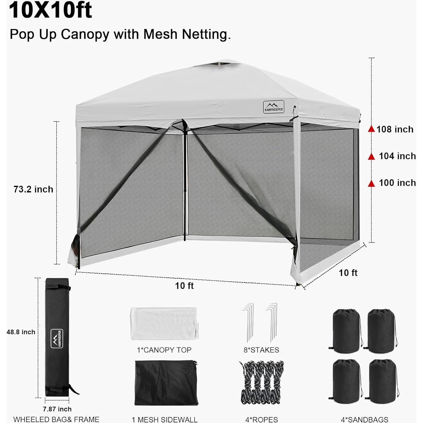 Carpa Pop Up KAMPKEEPER 3x3m con Mosquitera y 4 Sacos de Arena