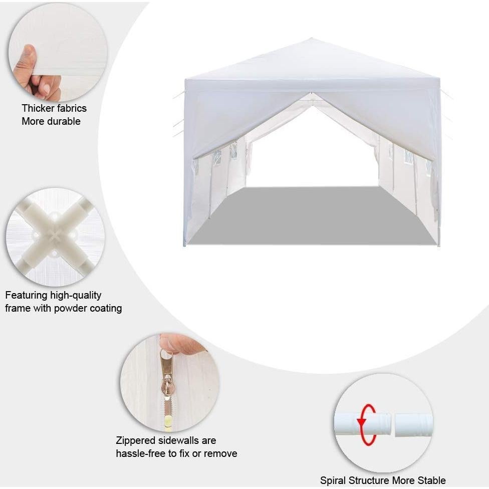 10'x30' Outdoor Canopy Party Wedding Tent,Sunshade Shelter,Outdoor Gazebo Pavilion with Removable Sidewalls Easy Set Gazebo BBQ Pavilion Canopy Cater Events (White/ 8 Removable Sidewalls)