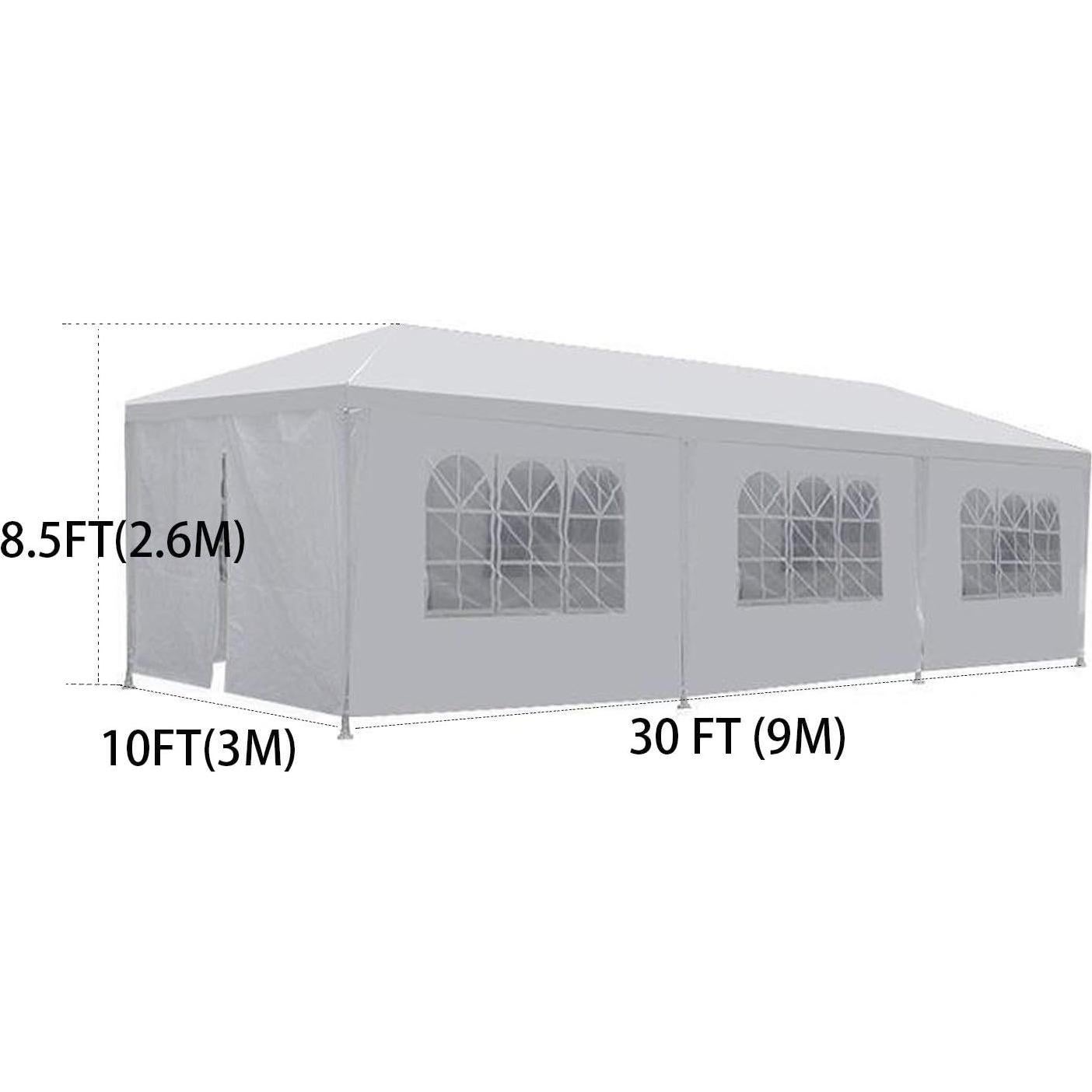 10'x30' Outdoor Canopy Party Wedding Tent,Sunshade Shelter,Outdoor Gazebo Pavilion with Removable Sidewalls Easy Set Gazebo BBQ Pavilion Canopy Cater Events (White/ 8 Removable Sidewalls)