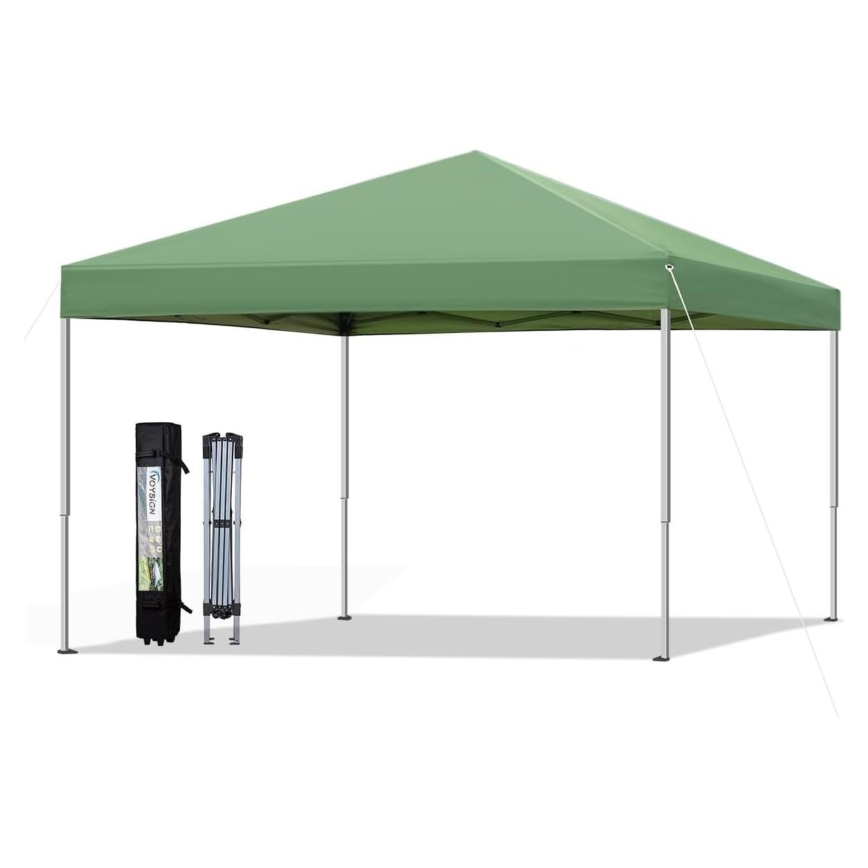 10x10 Pop Up Canopy Tent, Outdoor Instant Sun Shelter - Green, Included 1 x Rolling Storage Wheeled Bag, 4 x Guylines, 8 x Stakes
