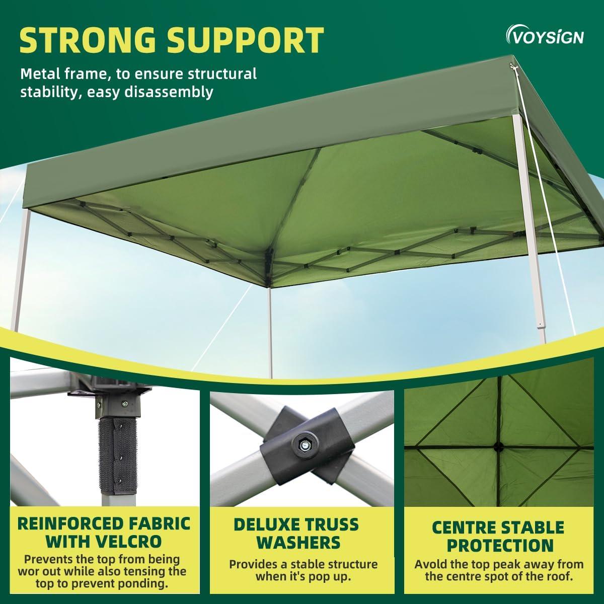 10x10 Pop Up Canopy Tent, Outdoor Instant Sun Shelter - Green, Included 1 x Rolling Storage Wheeled Bag, 4 x Guylines, 8 x Stakes