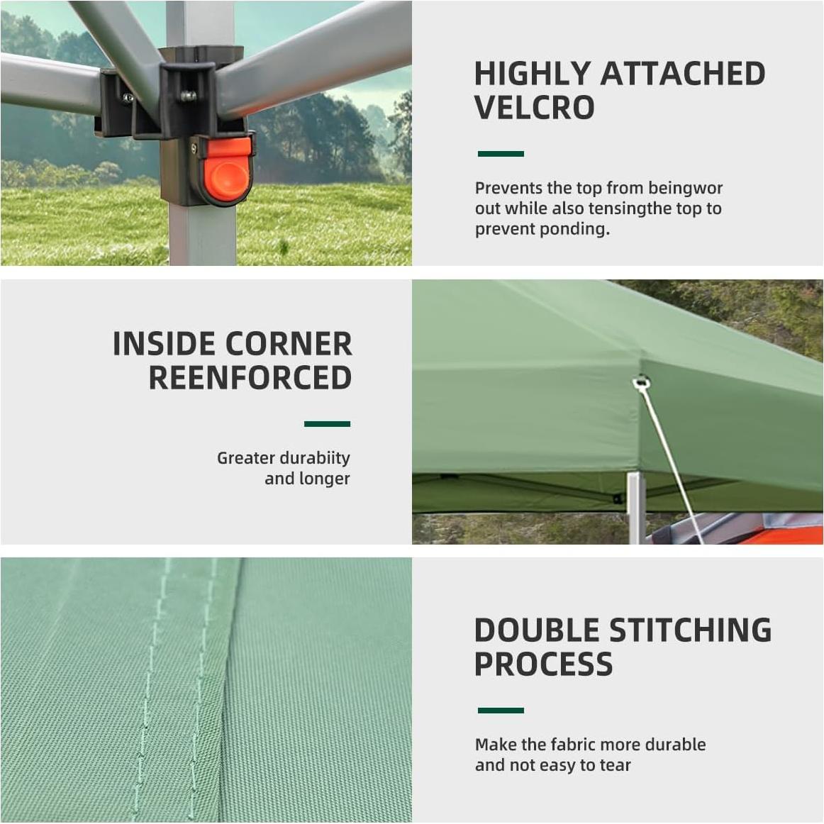 10x10 Pop Up Canopy Tent, Outdoor Instant Sun Shelter - Green, Included 1 x Rolling Storage Wheeled Bag, 4 x Guylines, 8 x Stakes