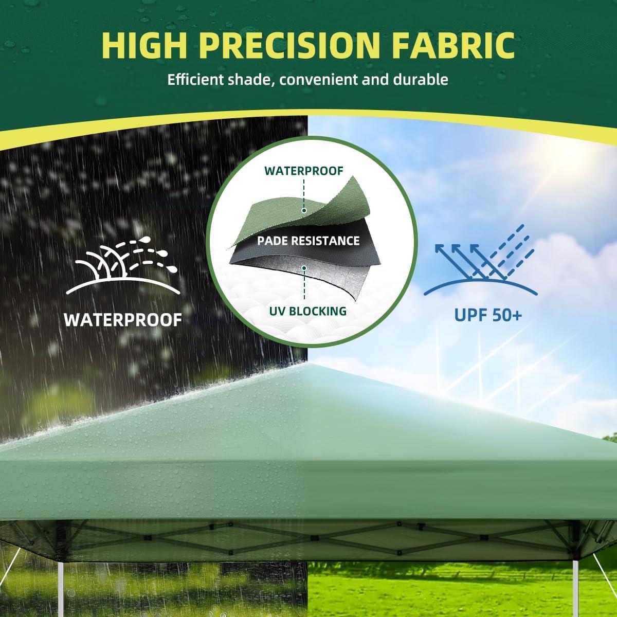 10x10 Pop Up Canopy Tent, Outdoor Instant Sun Shelter - Green, Included 1 x Rolling Storage Wheeled Bag, 4 x Guylines, 8 x Stakes