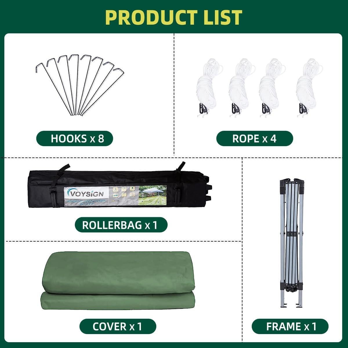 10x10 Pop Up Canopy Tent, Outdoor Instant Sun Shelter - Green, Included 1 x Rolling Storage Wheeled Bag, 4 x Guylines, 8 x Stakes