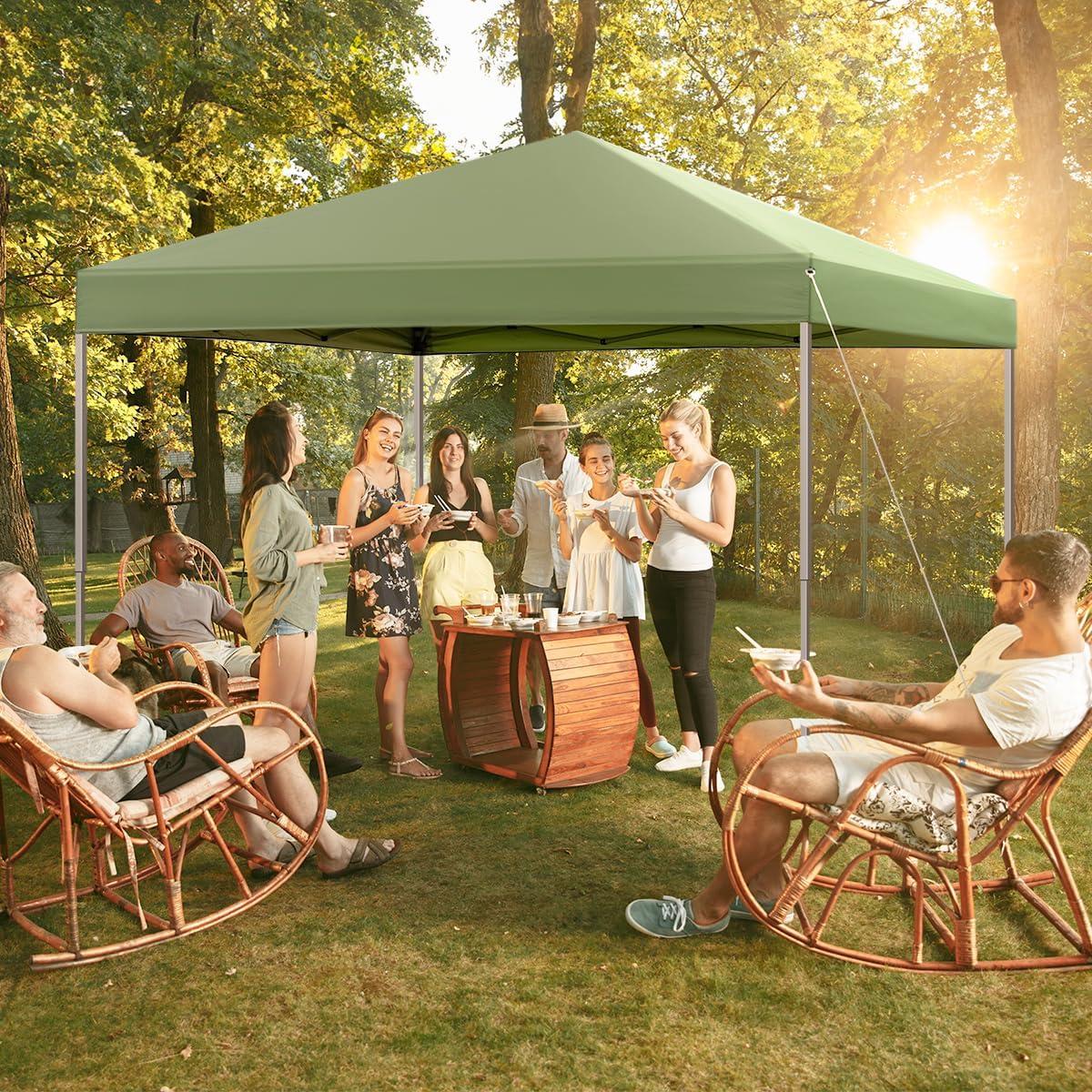 10x10 Pop Up Canopy Tent, Outdoor Instant Sun Shelter - Green, Included 1 x Rolling Storage Wheeled Bag, 4 x Guylines, 8 x Stakes