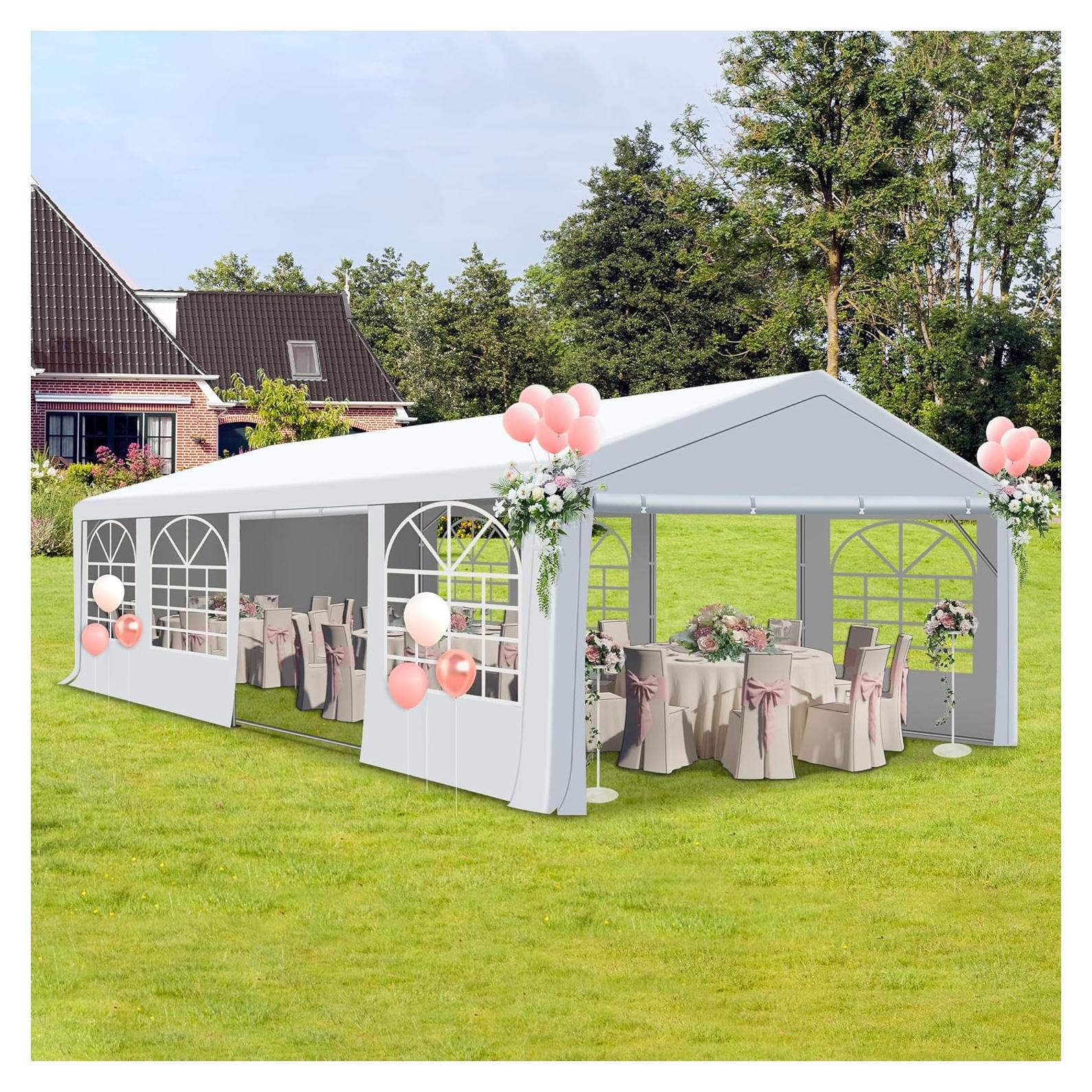 COVERONICS 20'x30' Outdoor Party Tent, Heavy Duty Patio Event Tent Gazebo Canopy with 4 Sandbags & 2 Storage Bags, Perfect for Birthday Party, Wedding