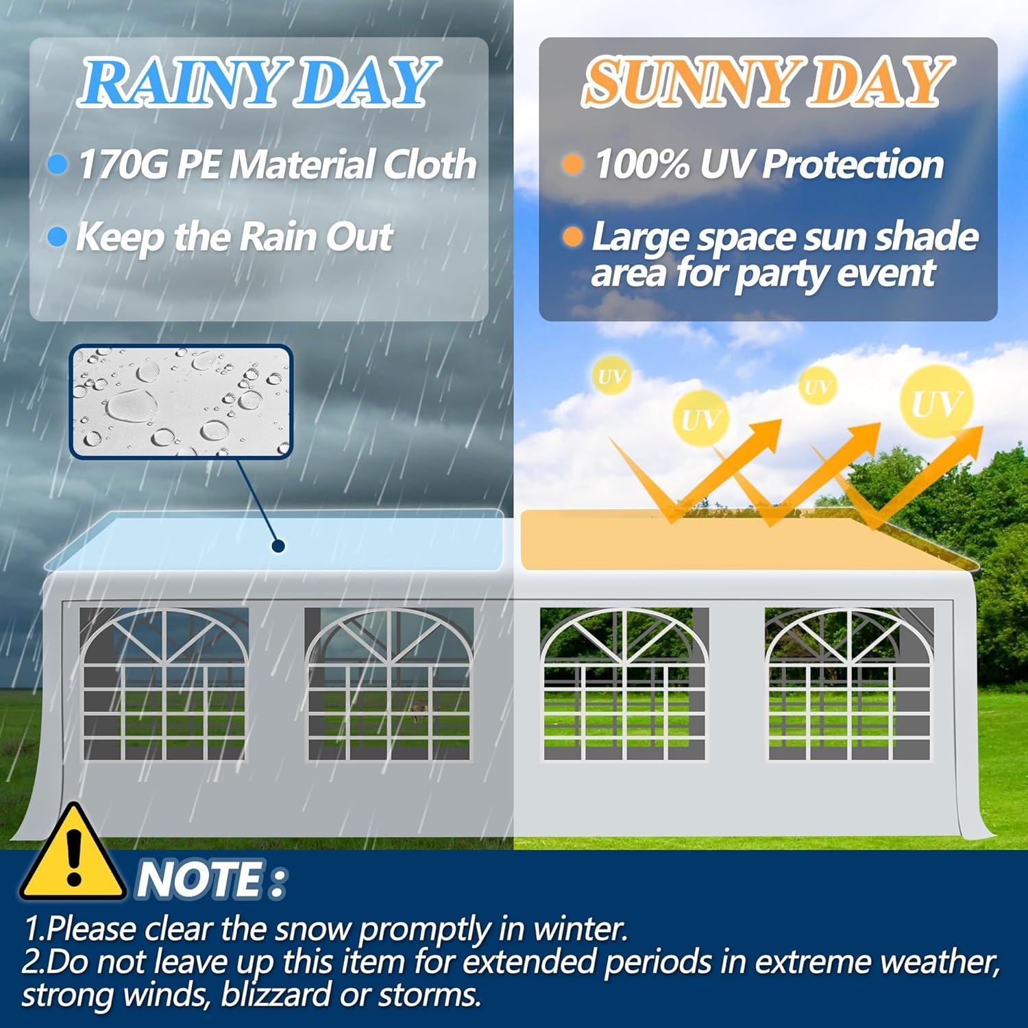 COVERONICS 20'x30' Outdoor Party Tent, Heavy Duty Patio Event Tent Gazebo Canopy with 4 Sandbags & 2 Storage Bags, Perfect for Birthday Party, Wedding