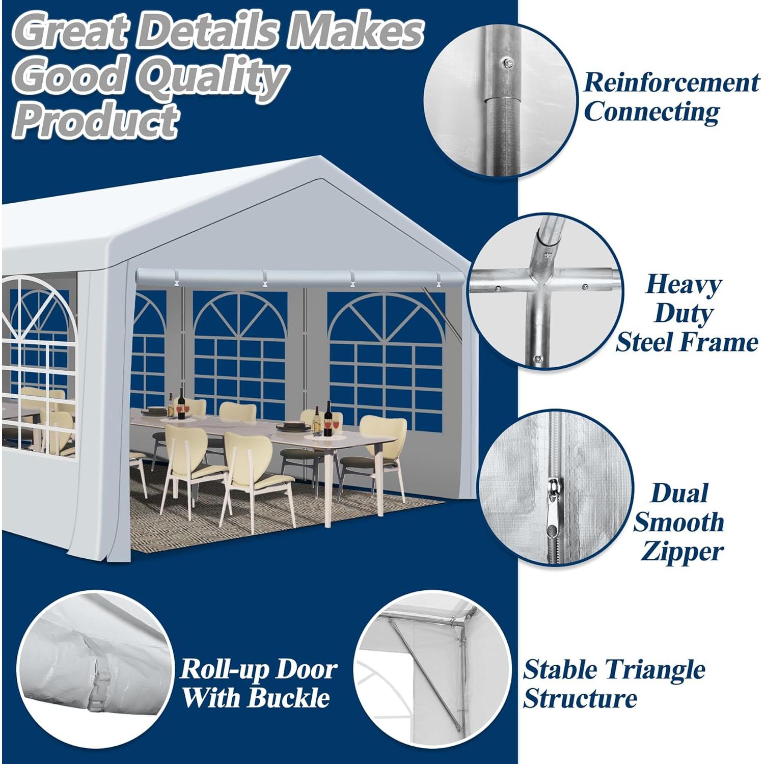 COVERONICS 20'x30' Outdoor Party Tent, Heavy Duty Patio Event Tent Gazebo Canopy with 4 Sandbags & 2 Storage Bags, Perfect for Birthday Party, Wedding
