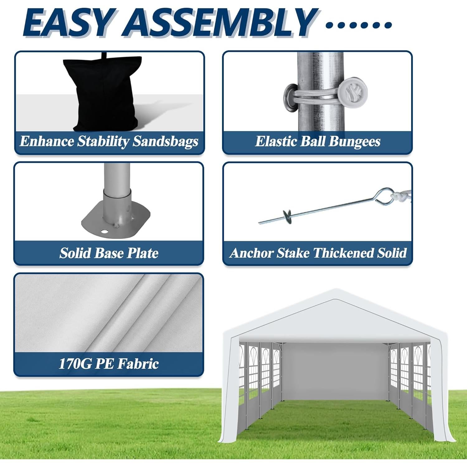 COVERONICS 20'x30' Outdoor Party Tent, Heavy Duty Patio Event Tent Gazebo Canopy with 4 Sandbags & 2 Storage Bags, Perfect for Birthday Party, Wedding