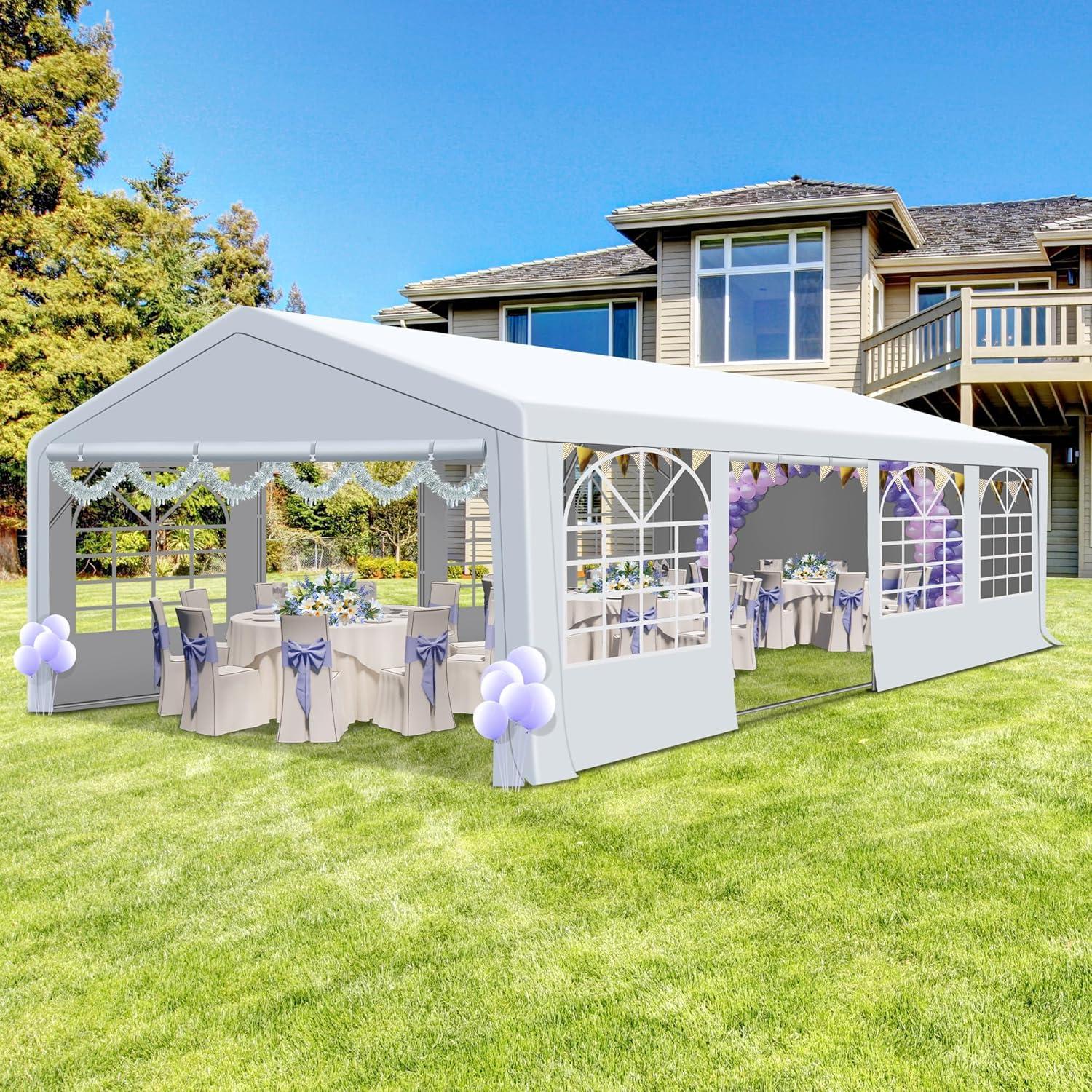 COVERONICS 20'x30' Outdoor Party Tent, Heavy Duty Patio Event Tent Gazebo Canopy with 4 Sandbags & 2 Storage Bags, Perfect for Birthday Party, Wedding