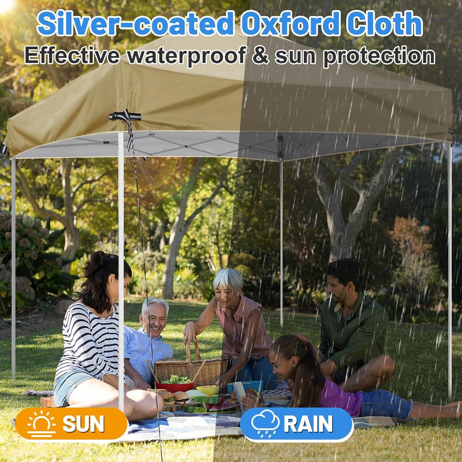 10x10 Adjustable Pop Up Canopy Replacement Top - Fits Most Straight Leg Frames Without Center Pole, NOT for Slant Leg, for Outdoor Garden Picnic Camping Sun Protective Shade, Khaki (Top Only)