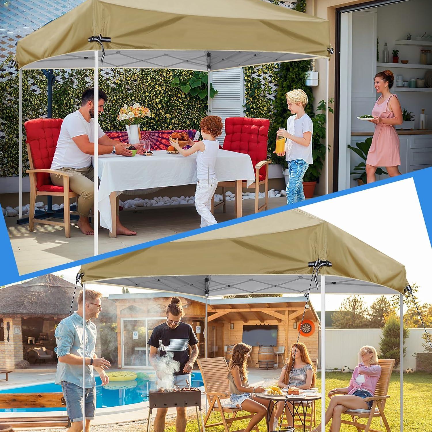 10x10 Adjustable Pop Up Canopy Replacement Top - Fits Most Straight Leg Frames Without Center Pole, NOT for Slant Leg, for Outdoor Garden Picnic Camping Sun Protective Shade, Khaki (Top Only)