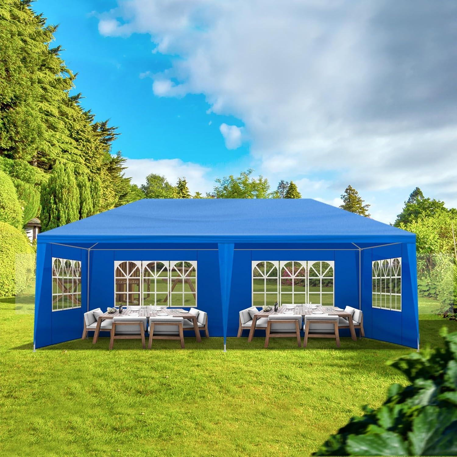 Party Tent, Tents for Parties, Outdoor Gazebo Wedding Patio Camping Carport Canopy Shade Canopy with Removable Sidewalls, Outside Event Tent for Garden, Backyard (10'x20' Six Sides Blue)