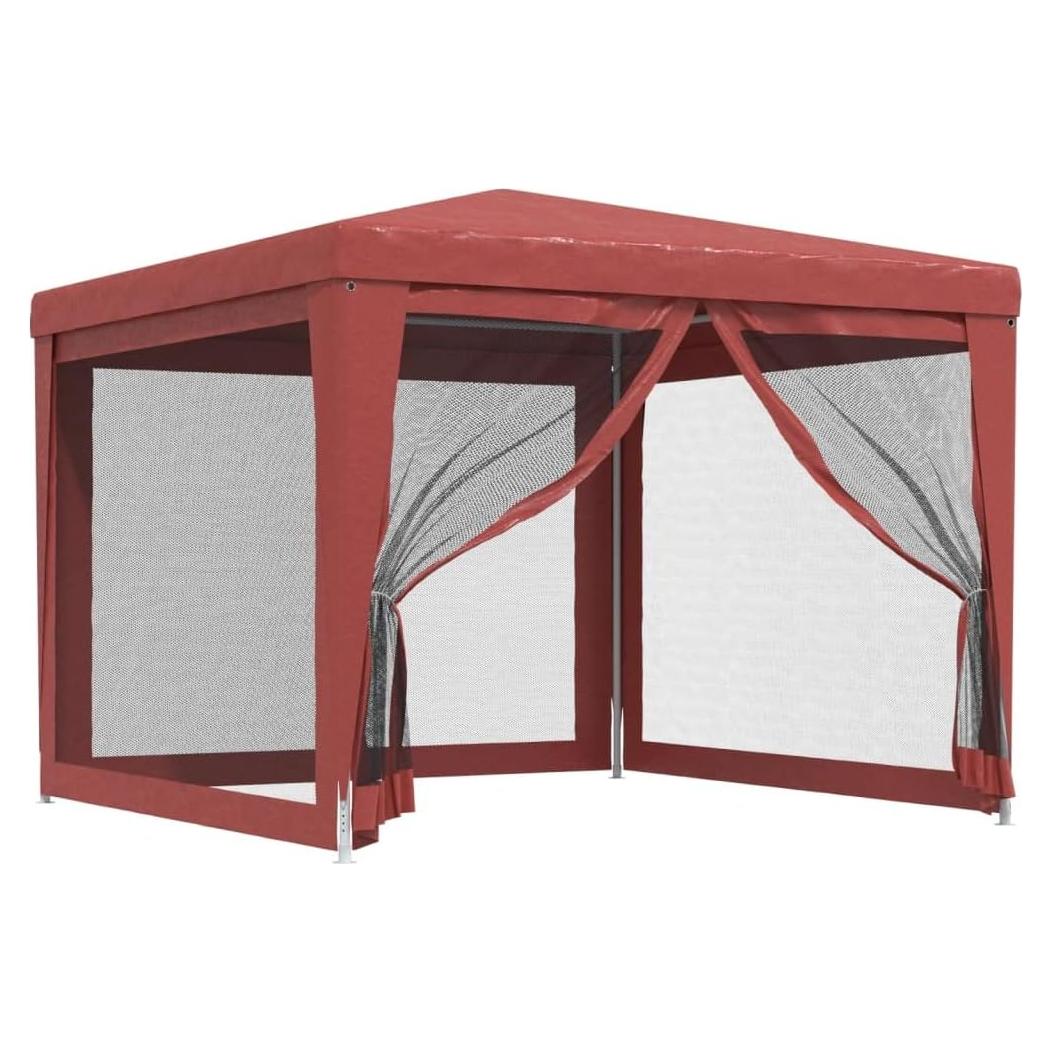 vidaXL 9.8'x9.8' Party Tent Gazebo with 4 Mesh Sidewalls - Heavy-Duty Iron Frame - Red - Water and UV Resistant HDPE Material - Ideal for Outdoor Events