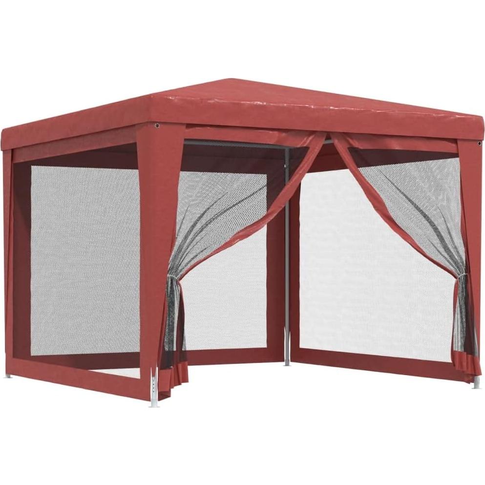 vidaXL 9.8'x9.8' Party Tent Gazebo with 4 Mesh Sidewalls - Heavy-Duty Iron Frame - Red - Water and UV Resistant HDPE Material - Ideal for Outdoor Events