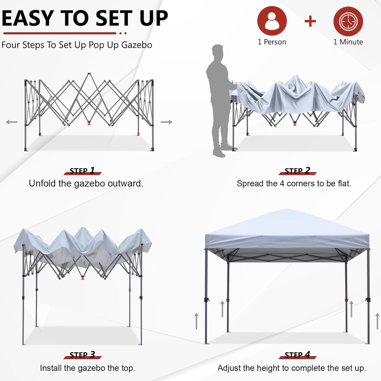 ABCCANOPY Durable Easy Pop up Canopy Tent 10x10, White