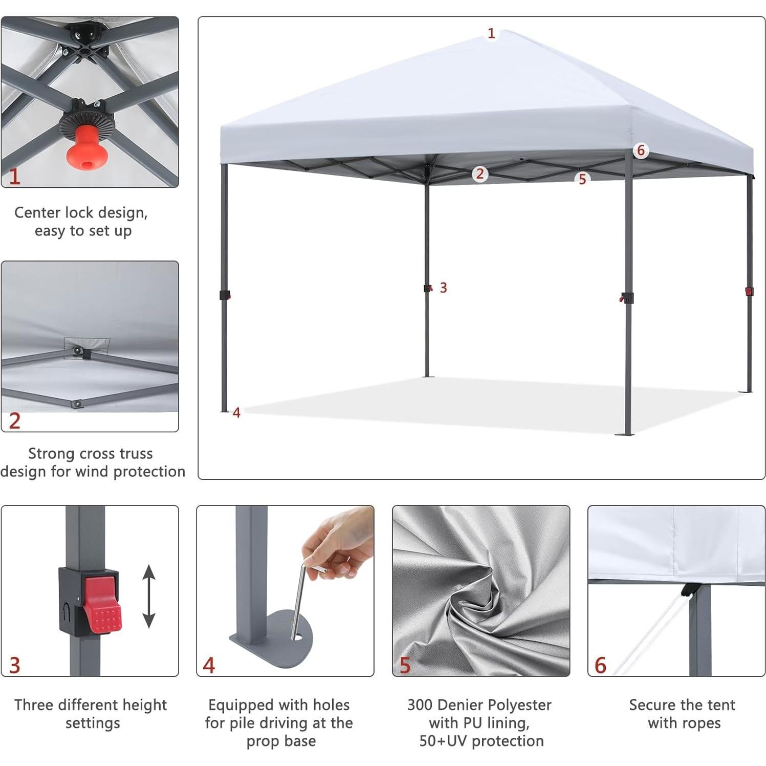 ABCCANOPY Durable Easy Pop up Canopy Tent 10x10, White