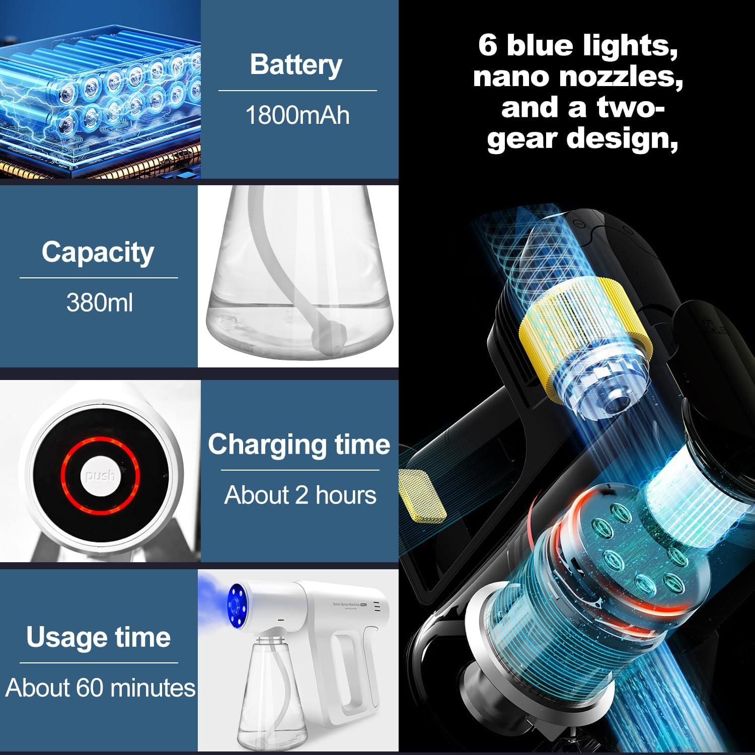 Atomizer Sprayer，Rechargeable ULV Nano Sprayer with Blue Light,Electrostatic ULV Atomizer Sprayer，Electrostatic Portable Sprayer