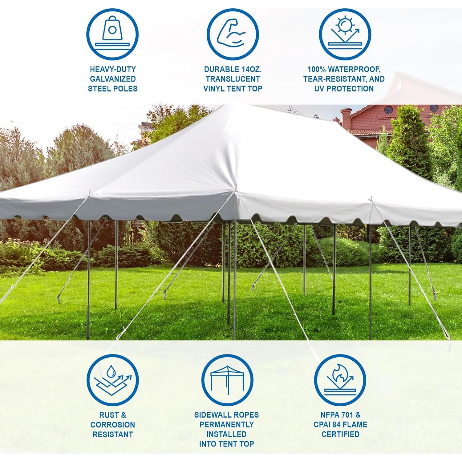 Party Tents Direct 20' x 30' Weekender Canopy Tent with Sidewalls, Easy Up Party Tent for Backyard, Outdoor Tents for Parties, Weddings, Graduations, Banquets, Events, Heavy Duty, PVC White Top