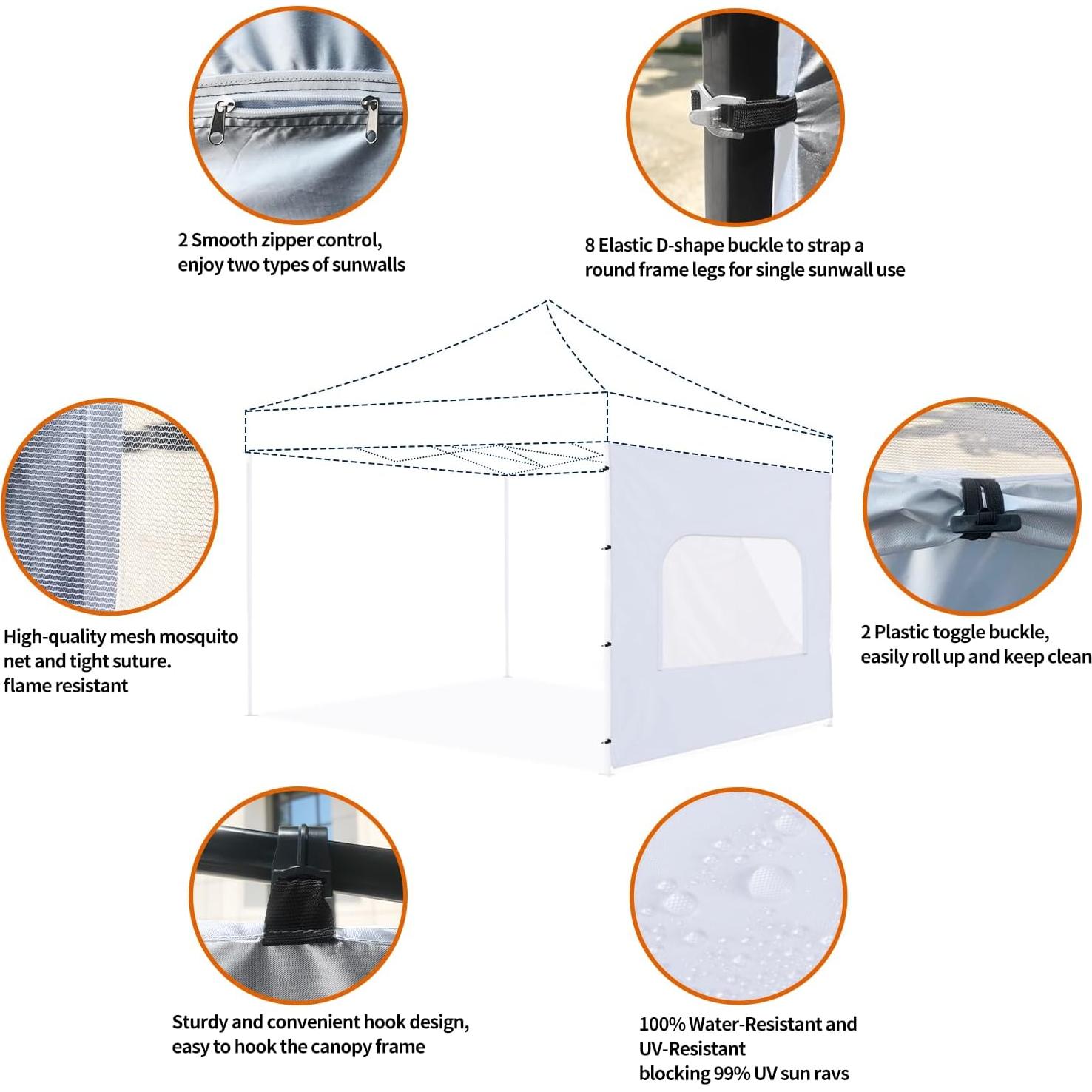 Pared Lateral con Ventana Jorohiker para Toldo 10x10 - Paquete de 3