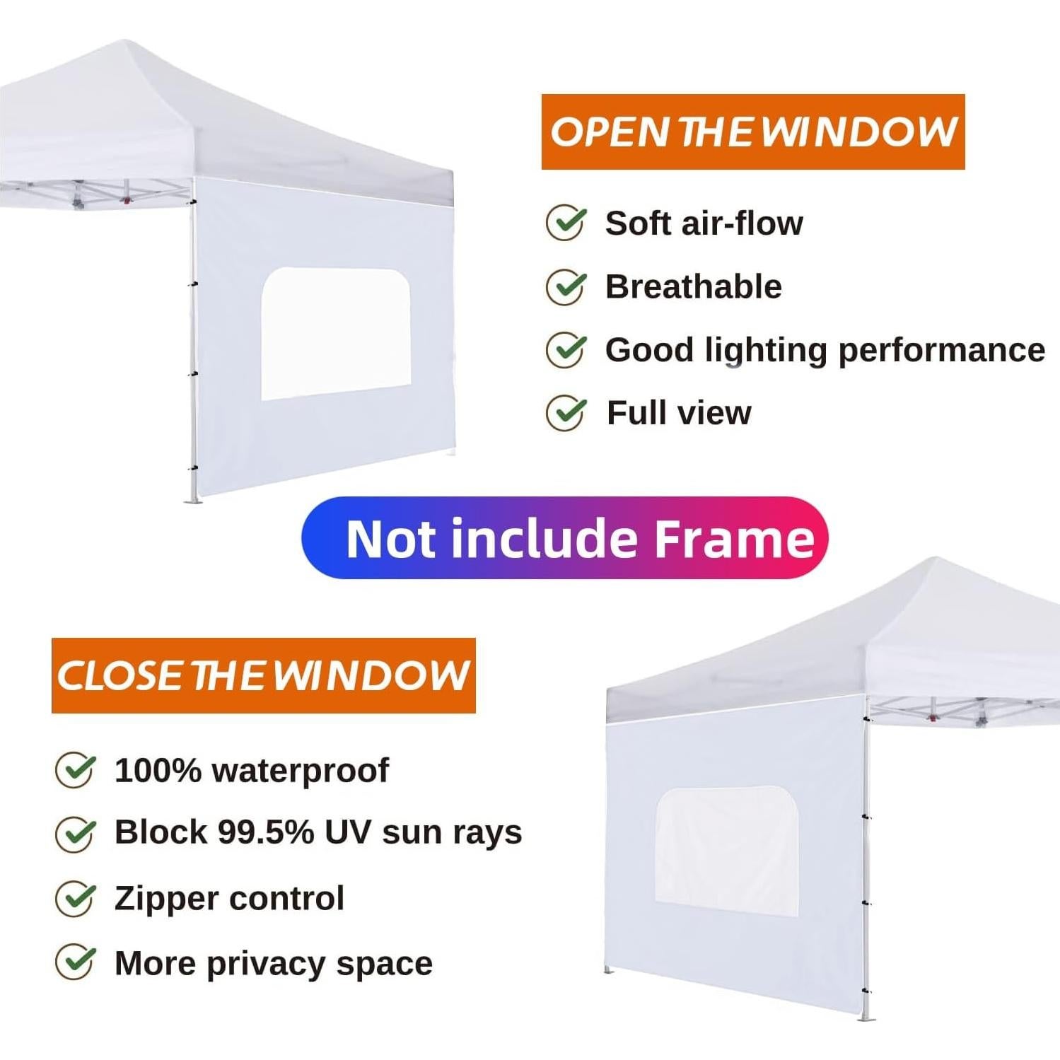 Pared Lateral con Ventana Jorohiker para Toldo 10x10 - Paquete de 3