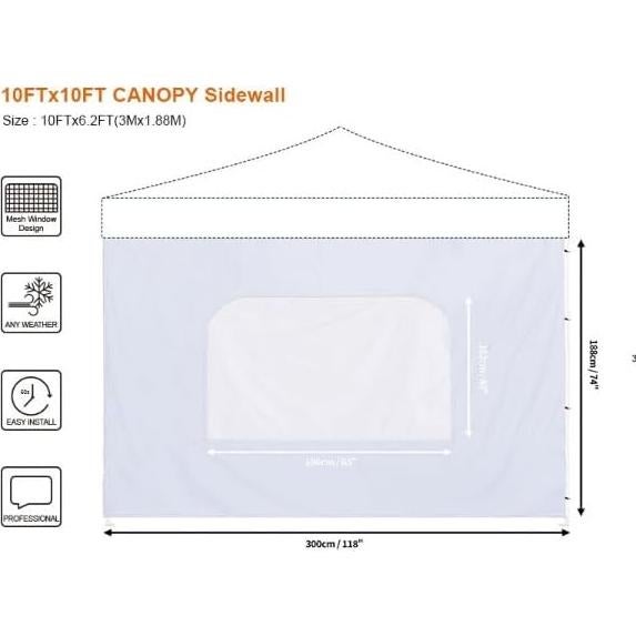 Pared Lateral con Ventana Jorohiker para Toldo 10x10 - Paquete de 3