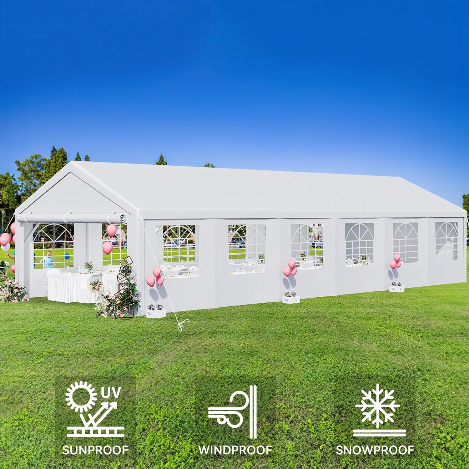 YITAHOME 20x40FT Party Tent Heavy Duty Wedding Tent Event Shelters Outdoor Canopy Upgraded Galvanized Steel Carport with Removable Sidewall Windows for Commercial and Parties (White)