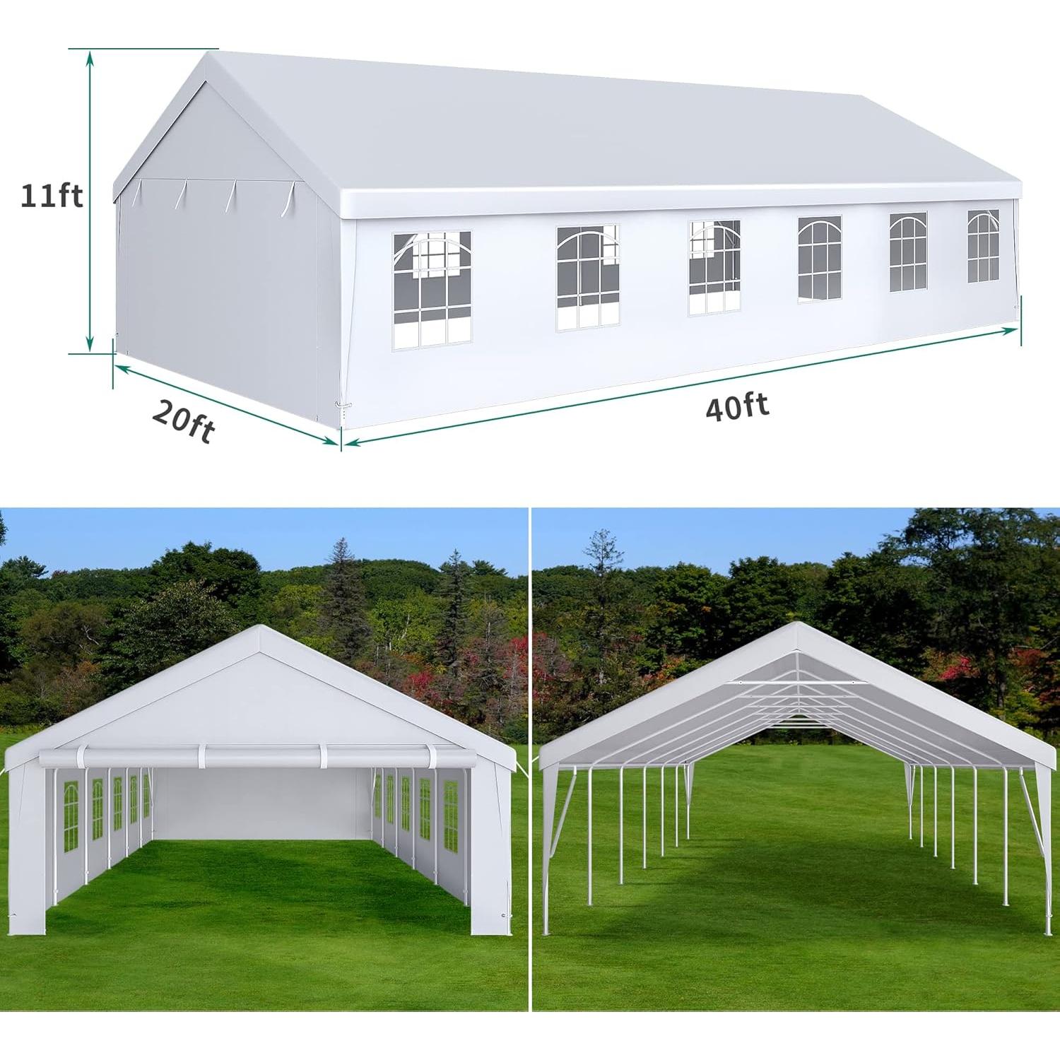 YITAHOME 20x40FT Party Tent Heavy Duty Wedding Tent Event Shelters Outdoor Canopy Upgraded Galvanized Steel Carport with Removable Sidewall Windows for Commercial and Parties (White)