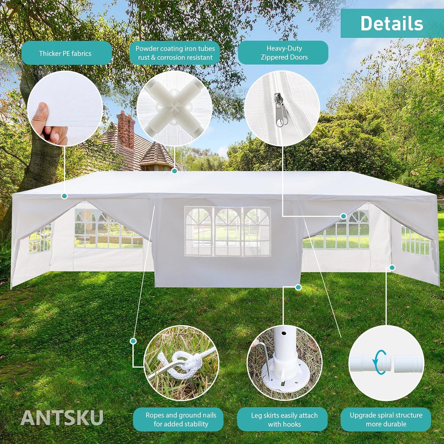 10x30 ft Party Tent, Outdoor Tents for Parties, Outside White Event Wedding Birthday Gazebo Tent with 8 Removable Sidewalls and Transparent Windows for Backyard, Patio, Garden