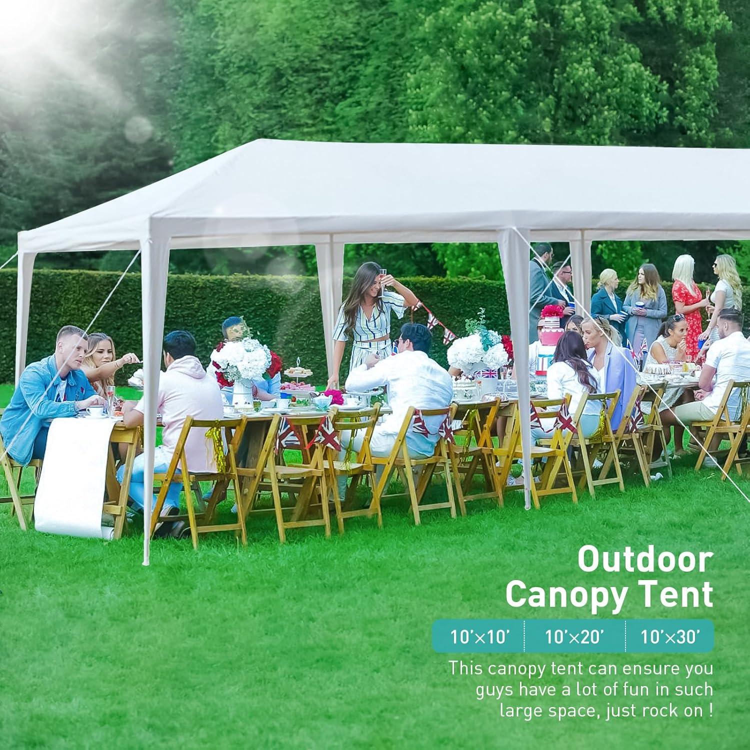 10x30 ft Party Tent, Outdoor Tents for Parties, Outside White Event Wedding Birthday Gazebo Tent with 8 Removable Sidewalls and Transparent Windows for Backyard, Patio, Garden