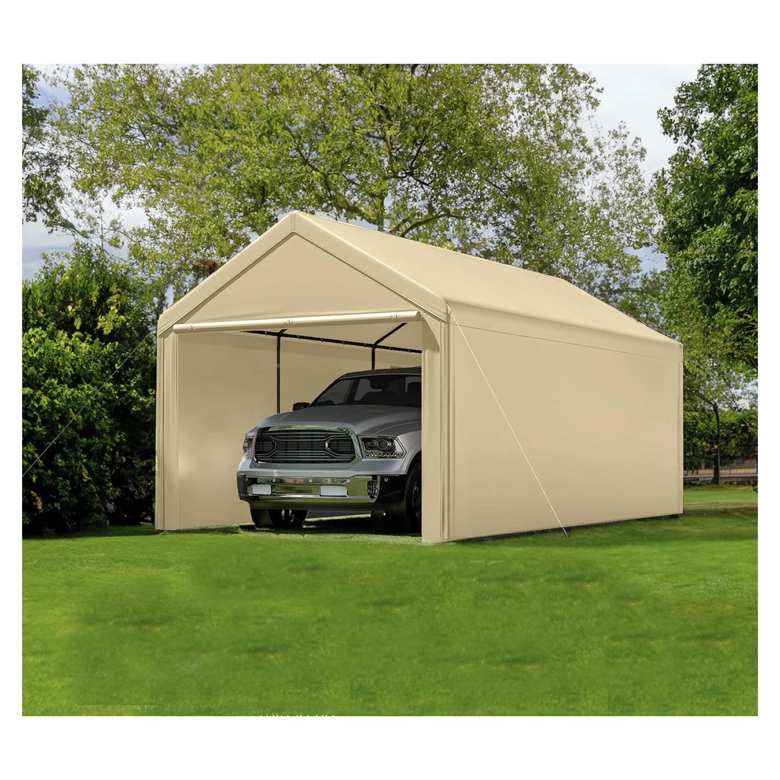 Generic Outdoor Carport 10x20ft Heavy Duty Canopy Storage Shed,Portable Garage Party Tent,Portable Garage with Removable Sidewalls (Beige), Gray