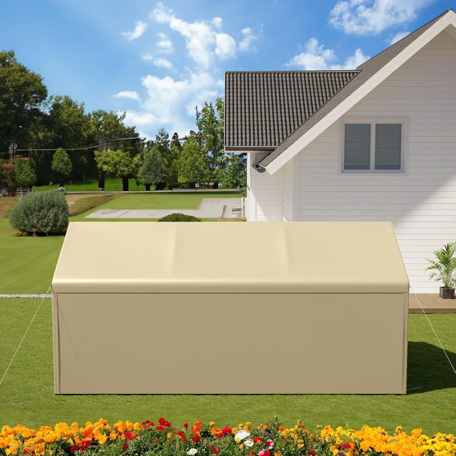 Generic Outdoor Carport 10x20ft Heavy Duty Canopy Storage Shed,Portable Garage Party Tent,Portable Garage with Removable Sidewalls (Beige), Gray