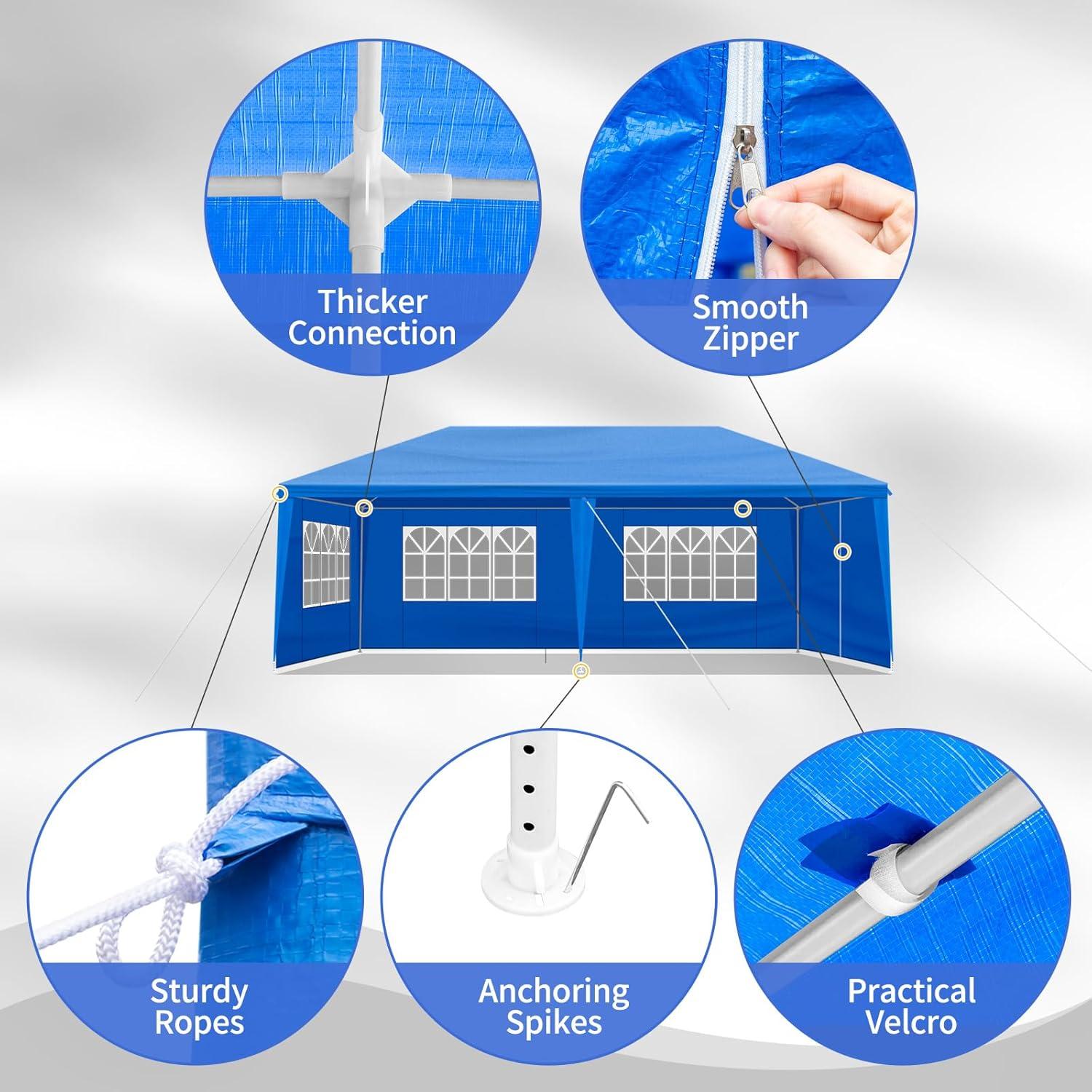 Carpa de Fiesta Vasitelan 10x6m Azul Impermeable para Eventos