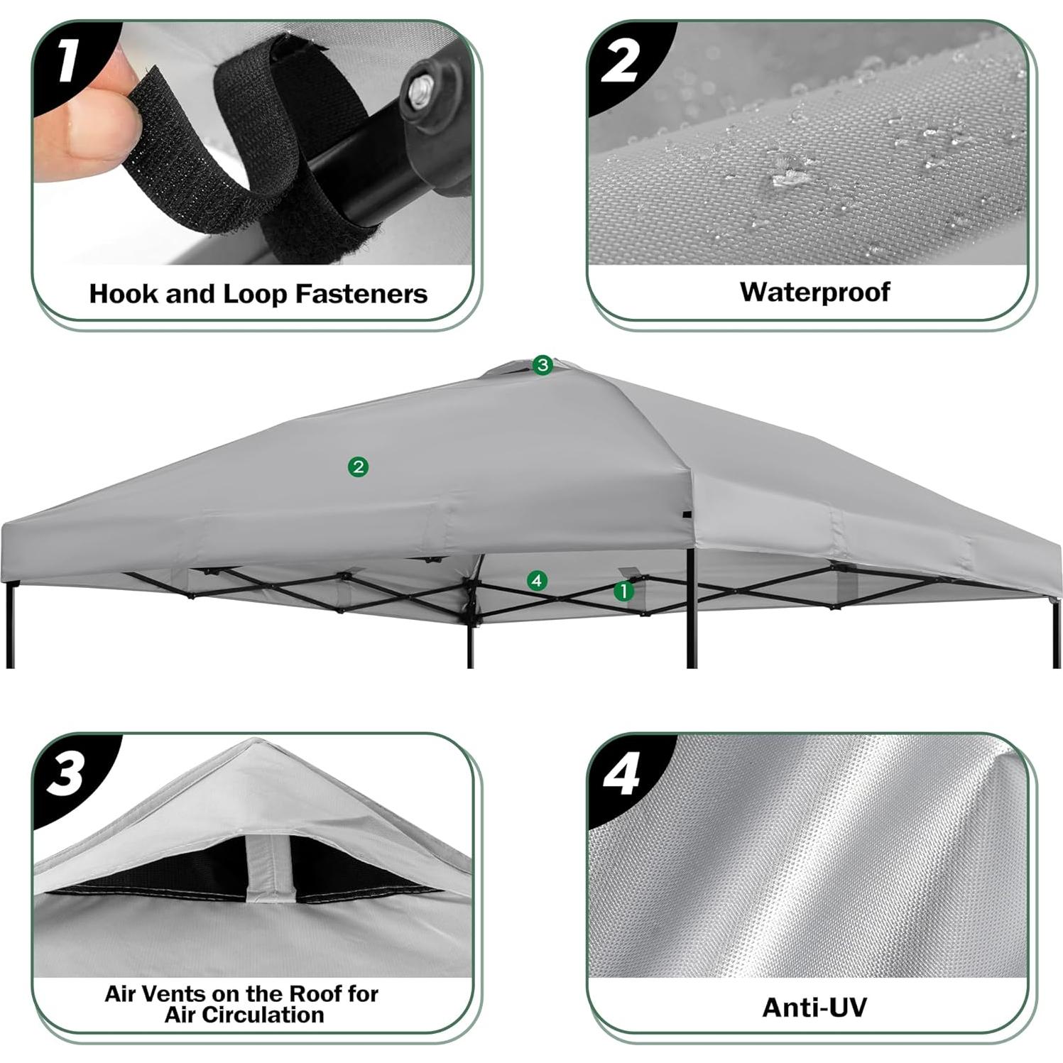 Cubierta Superior de Reemplazo Rinling 10x10ft Gris para Carpa