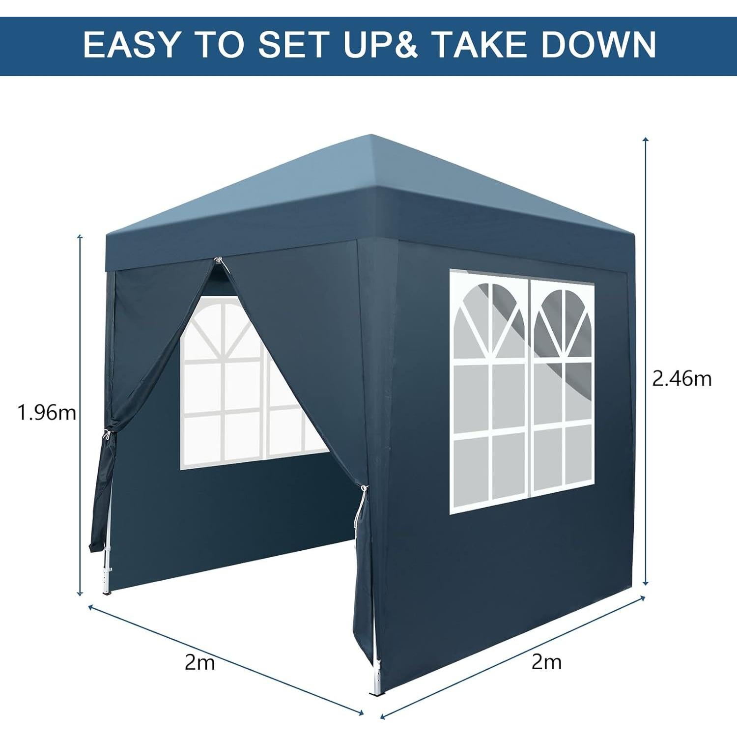 Tienda de Sombra Plegable Outvita 2x2m Azul con 4 Paredes