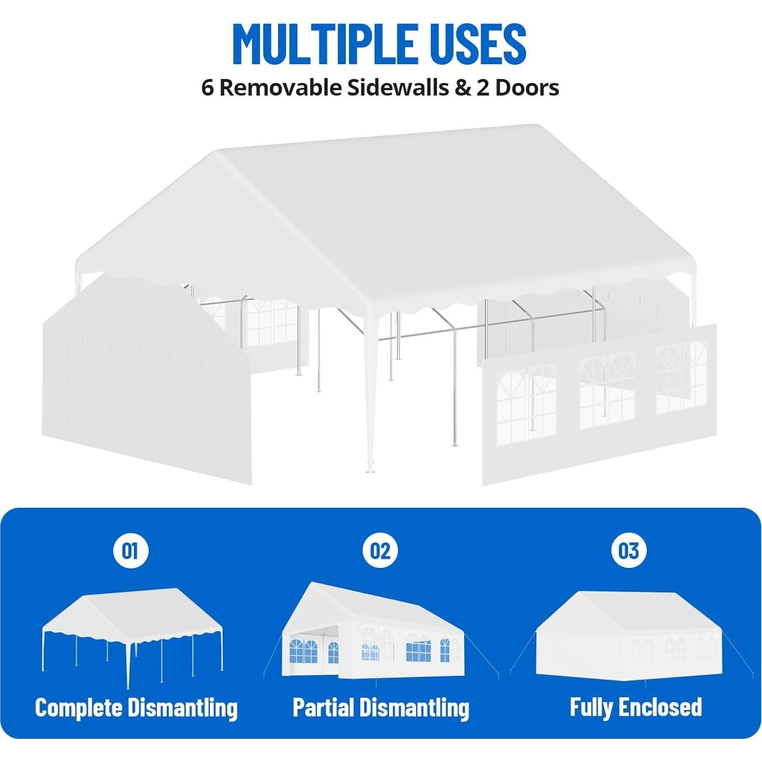 20'x20' Party Tent Heavy Duty Wedding Tent Event Shelter with Removable Sidewall Outdoor Gazebo Canopy for Birthday Party Wedding Event