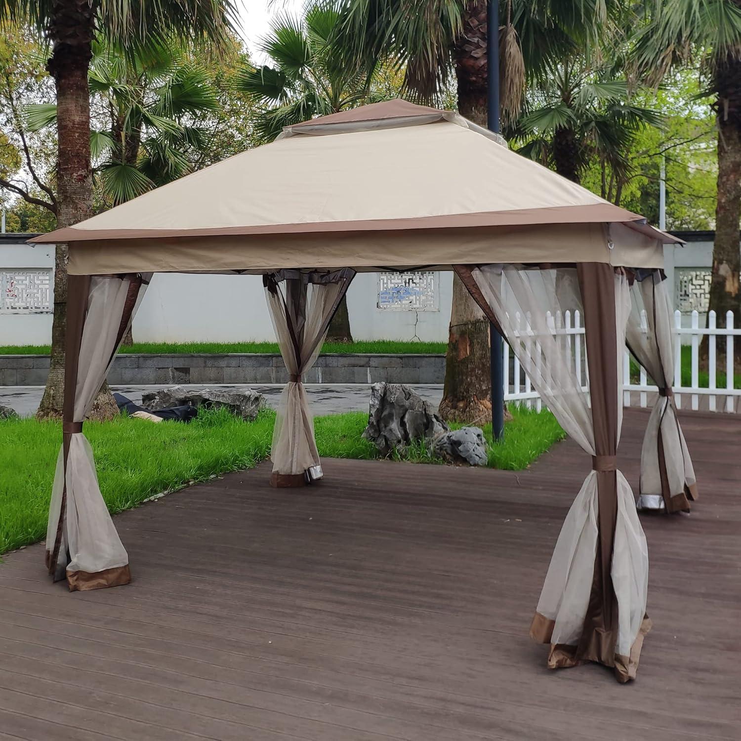 Gazebo Plegable 3.3x3.3m SPOFLYINN con Techo Doble y Malla