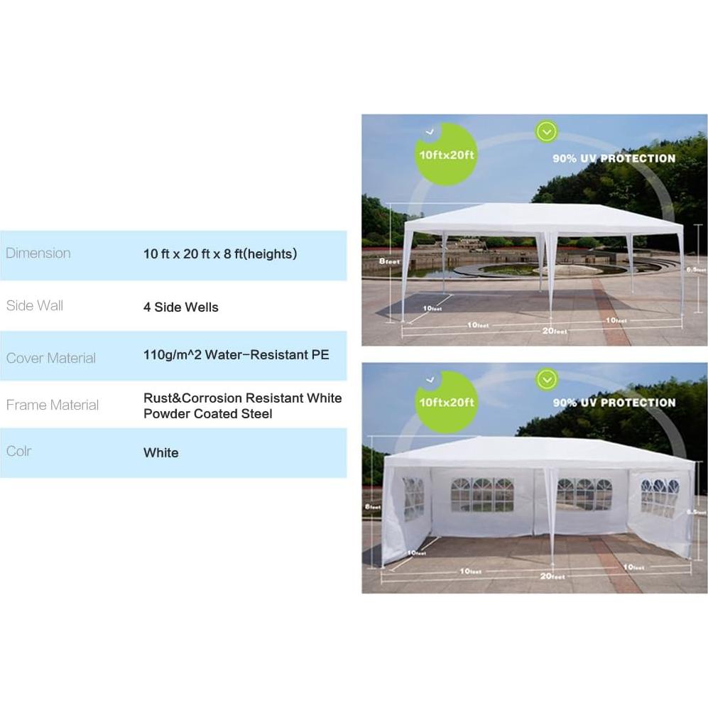Carpa de Boda GOJOOASIS 3.05x6.1m Impermeable Blanca 4 Paredes