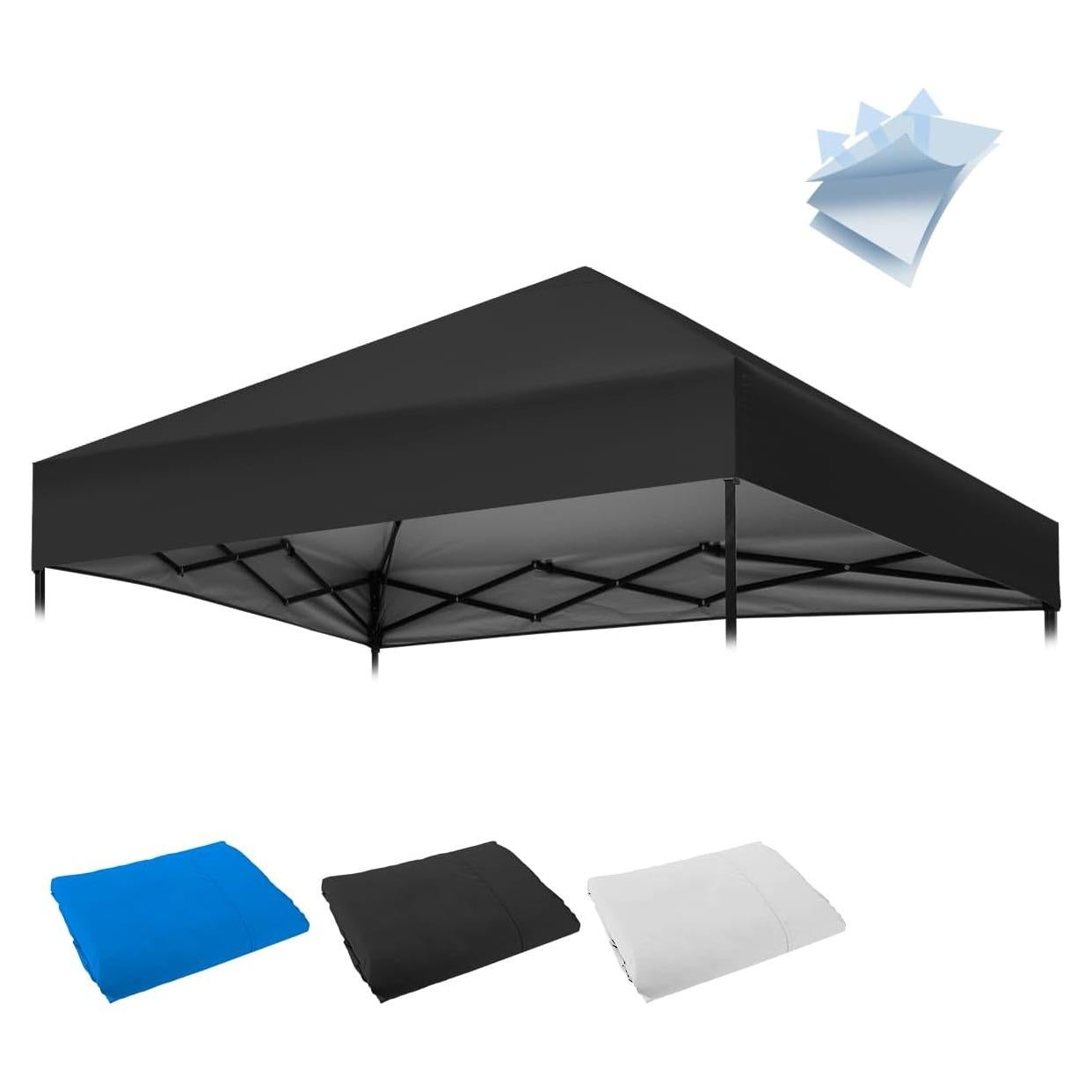 10x10 Canopy Replacement Top for Straight Leg, Pop-up Canopy Tent Replacement Cover, Waterproof Instant Canopy Top Cover with Rope for Garden, Picnic, Camping(Black)