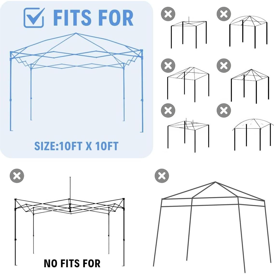 10x10 Canopy Replacement Top for Straight Leg, Pop-up Canopy Tent Replacement Cover, Waterproof Instant Canopy Top Cover with Rope for Garden, Picnic, Camping(Black)