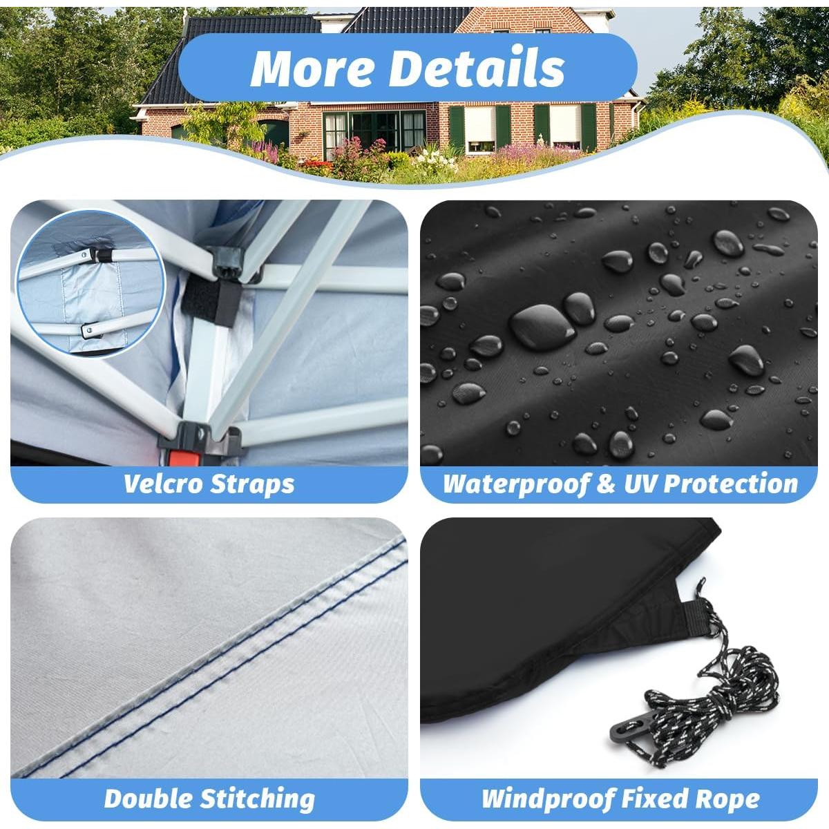 10x10 Canopy Replacement Top for Straight Leg, Pop-up Canopy Tent Replacement Cover, Waterproof Instant Canopy Top Cover with Rope for Garden, Picnic, Camping(Black)