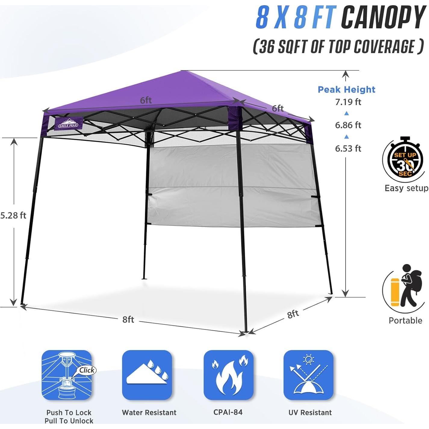 Tienda Plegable EAGLE PEAK 2.44x2.44m con Pared Lateral Púrpura